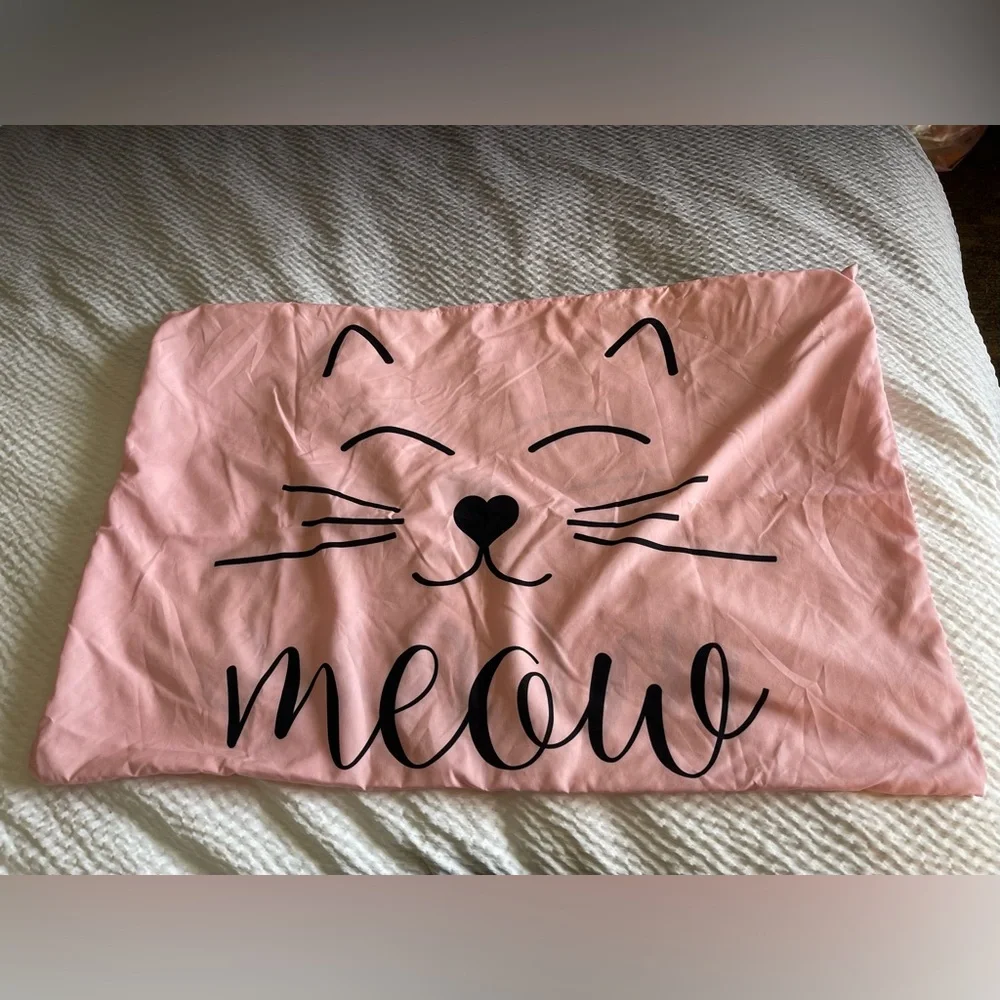 MEOW Pink Cat Pillowcase with Black Design
